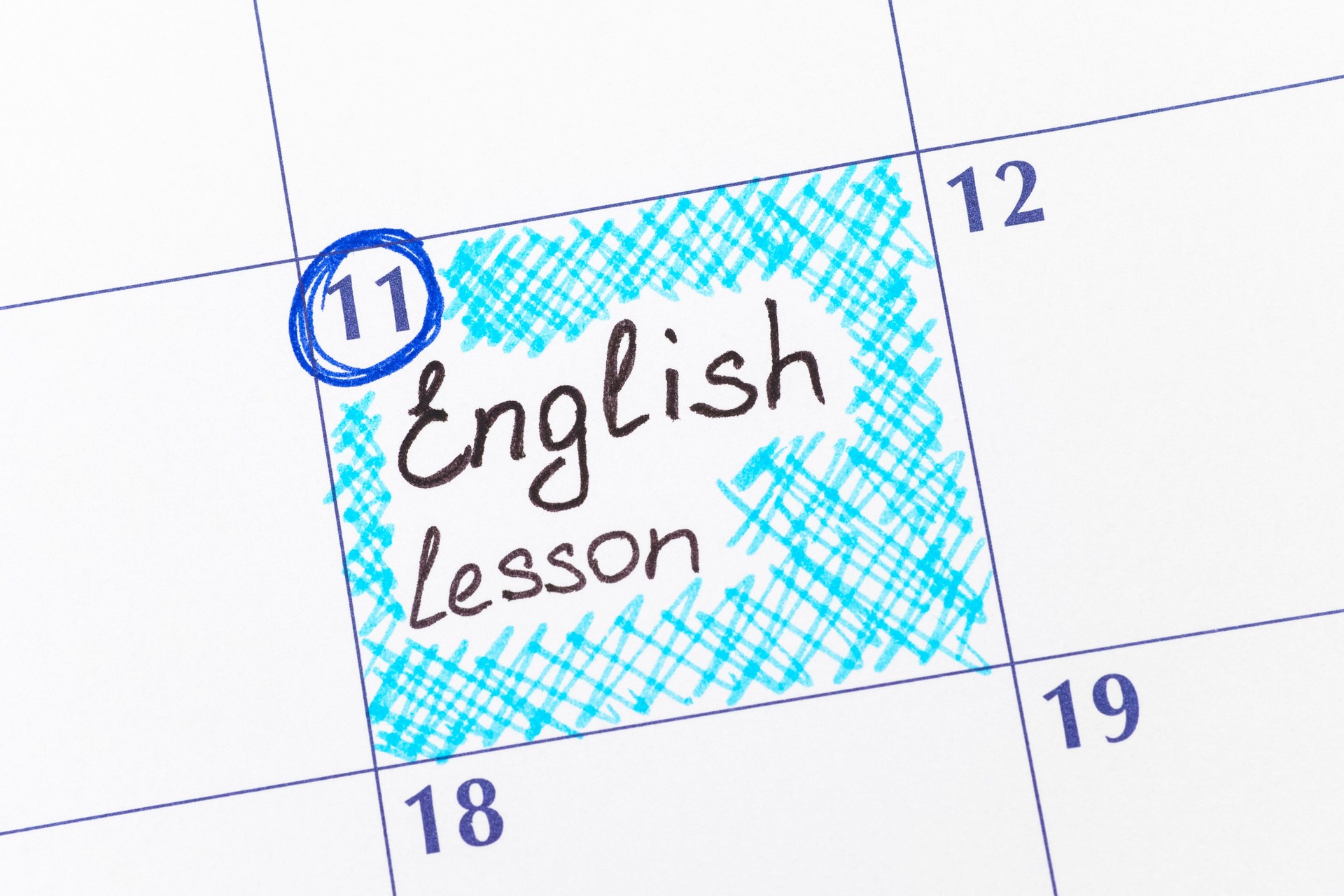 Recordatorio calendario lección en inglés